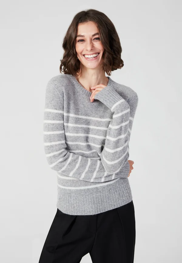 KASCH-MIR ROUNDNECK JUMPER  - Strickpullover - grey white stripes