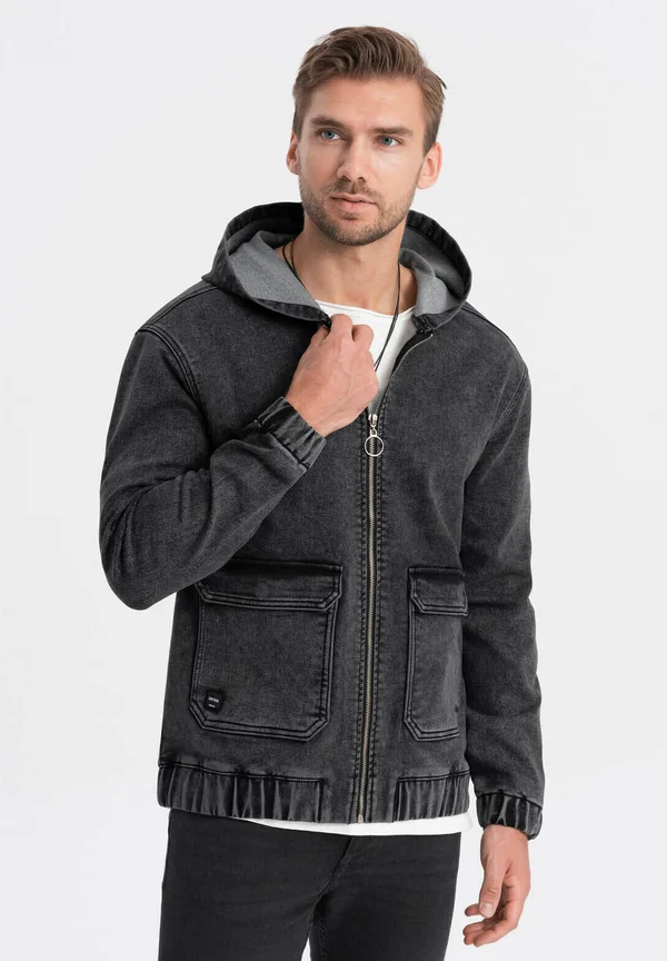 KATANA WITH CARGO POCKETS AND HOOD - Jeansjacke - black