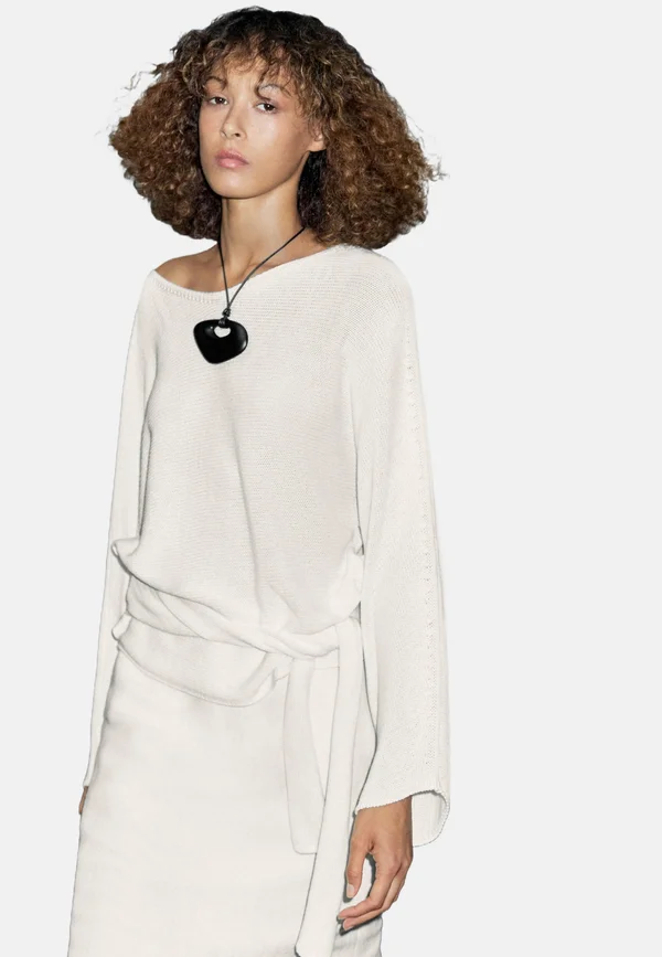 KNIT CREW NECK WITH BOW DETAIL - Strickpullover - white
