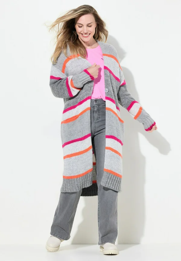 KNOPFVERSCHLUSS LANGARM TASCHEN - Strickjacke - gray melange