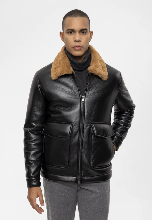 Kunstlederjacke - black-brown