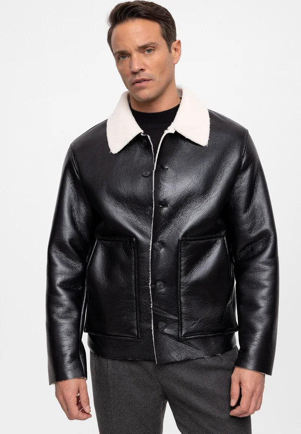 Kunstlederjacke - black ecru