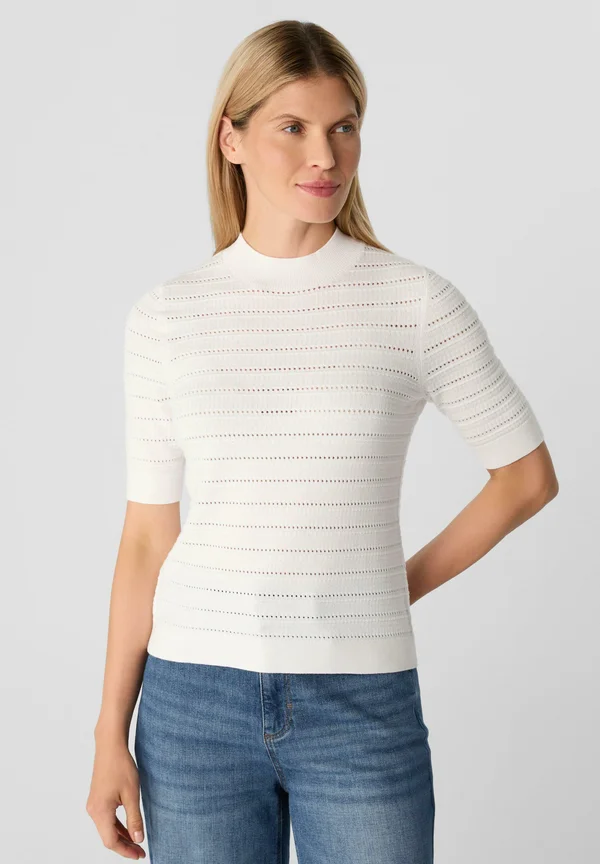 KURZÄRMELIGER IM SLIM FIT MIT STRUKTURMUSTER - Strickpullover - weiß