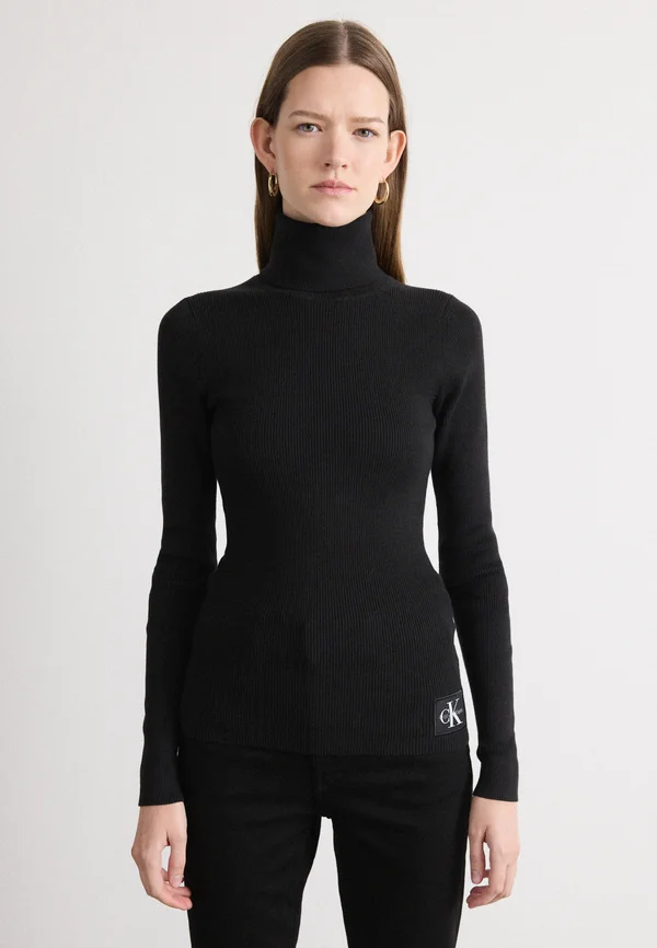 LABEL ROLL NECK - Strickpullover - black