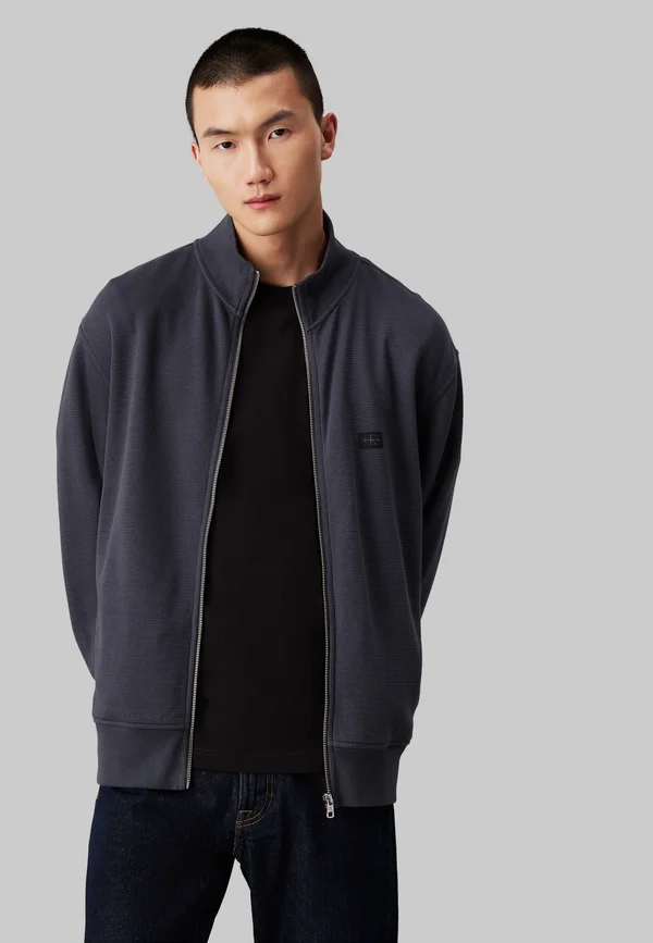 LABEL WAFFLE ZIP THROUGH - Strickjacke - ebony