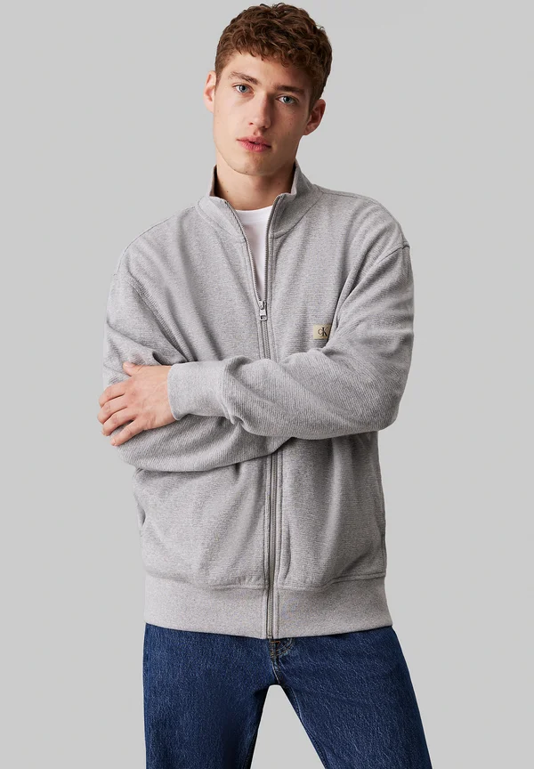 LABEL WAFFLE ZIP THROUGH - Strickjacke - gray heather