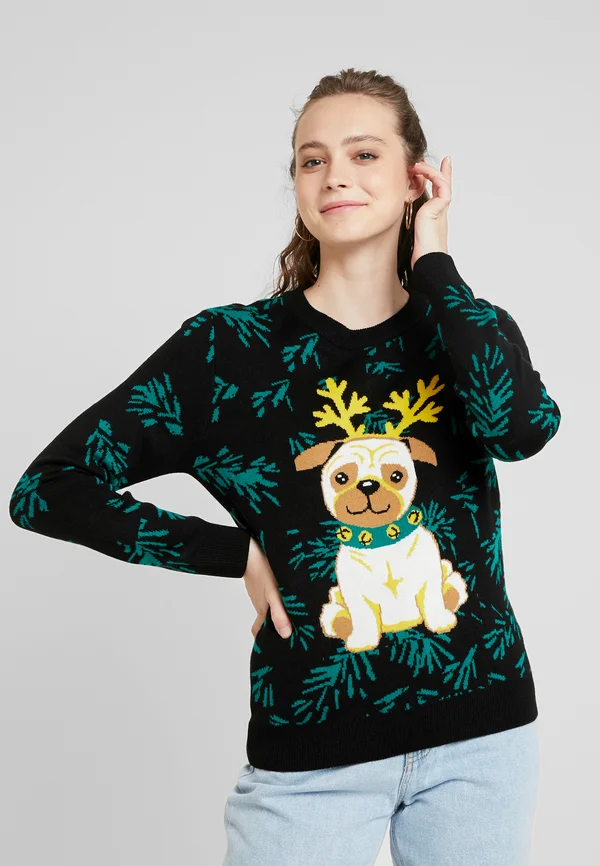 LADIES PUG CHRISTMAS - Strickpullover - black