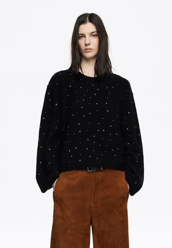 LANA BOXY PIEDRAS - Strickpullover - black