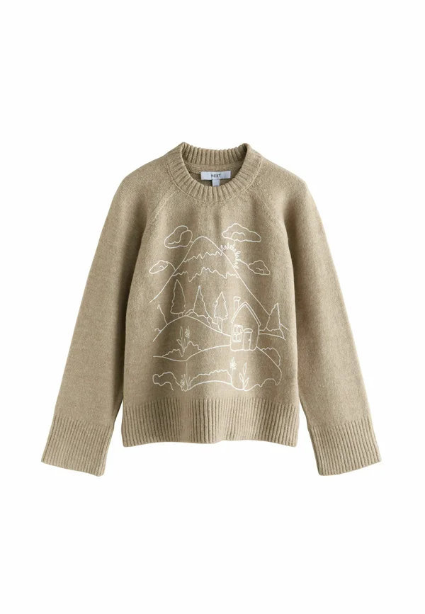 LANDSCAPE SCENE EMBROIDERED OUTLINE CREW NECK - Strickpullover - light khaki