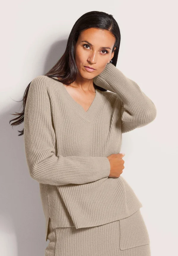 LANGARM MIT V-AUSSCHNITT - Strickpullover - beige   melange