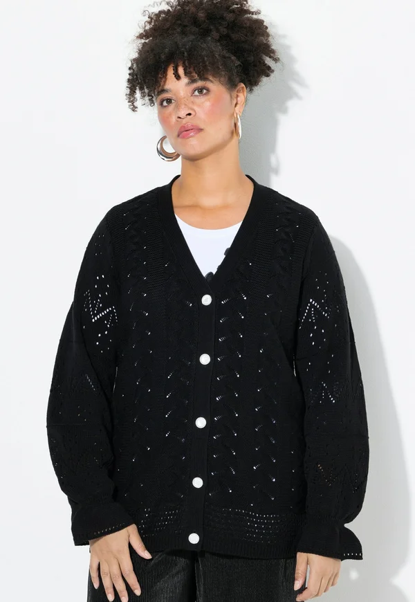 LANGARM MIT VOLANT - Strickjacke - black