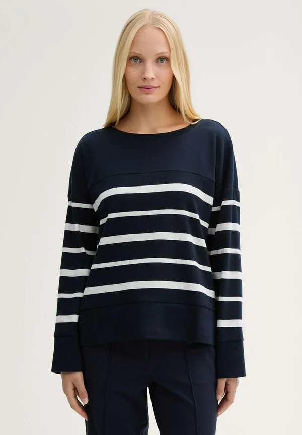 LANGARM - Strickpullover - blue offwhite irregular stripe