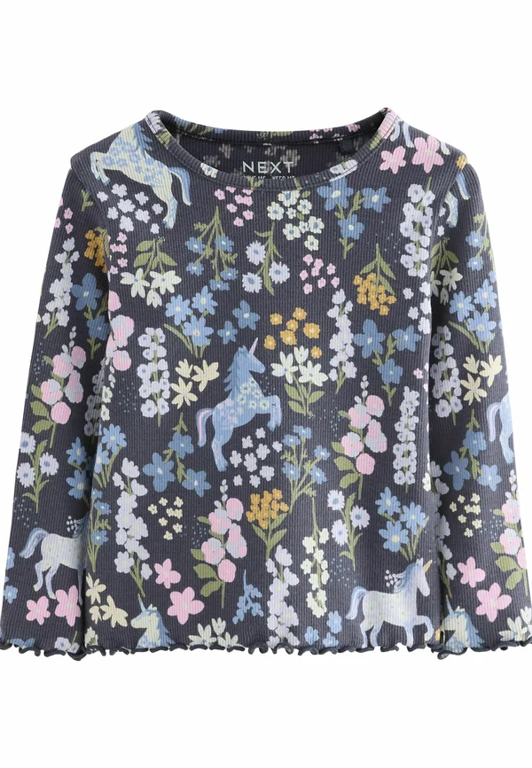 Langarmshirt - navy floral unicorn