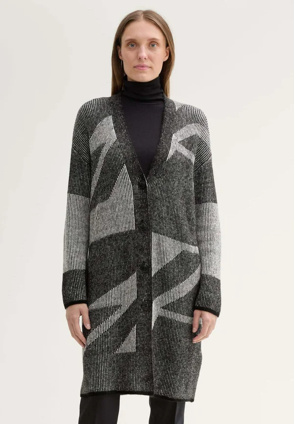 LANGER MIT KNOPFLEISTE - Strickjacke - black plaited structure knit