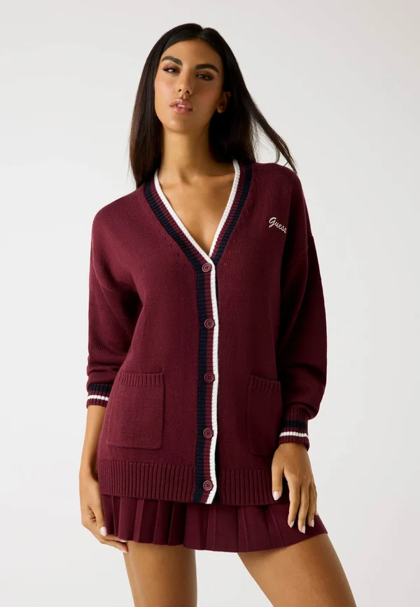 LANGER - Strickjacke - weinrot