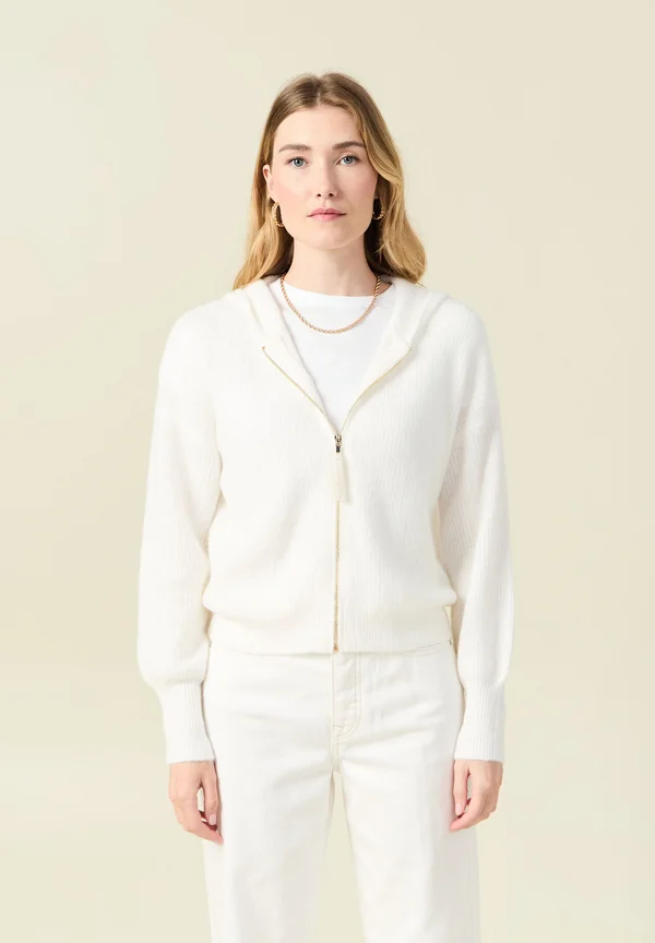 LANGÄRMELIGE MIT KAPUZE - Strickjacke - ecru