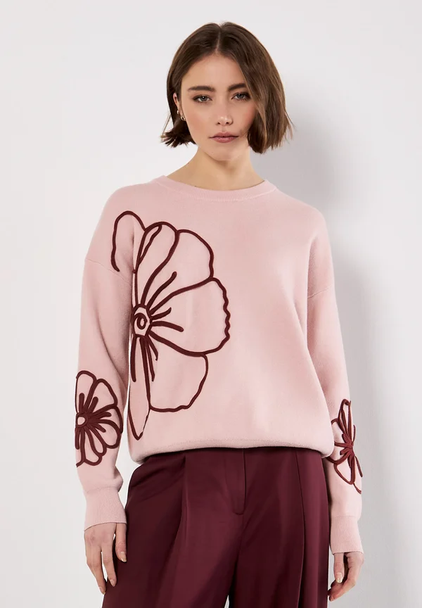 LARGE EMBROIDERED FLOWERS - Strickpullover - pink