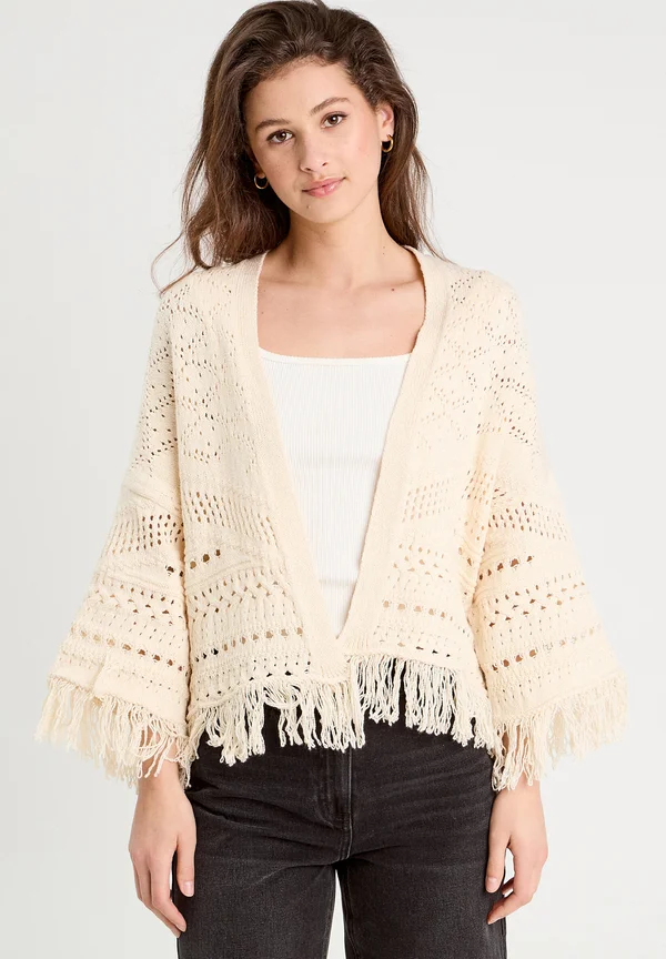 LÖCHER-MIT FRANSEN - Strickjacke - ecru