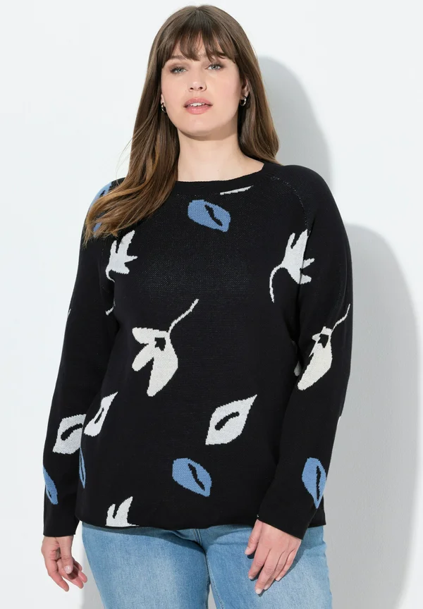 LEAF PATTERN LONG SLEEVE - Strickpullover - black