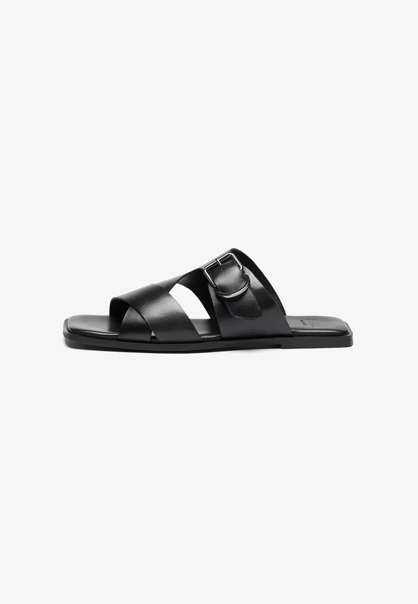 LEATHER - Pantolette flach - black