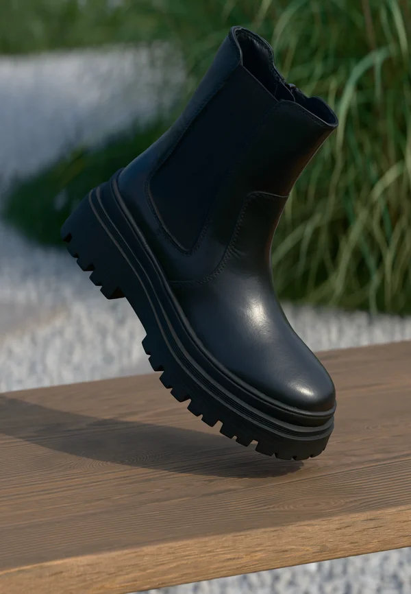 LEATHER - Plateaustiefelette - black