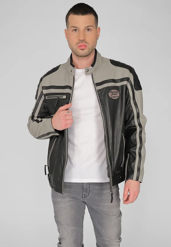 Lederjacke - black grey