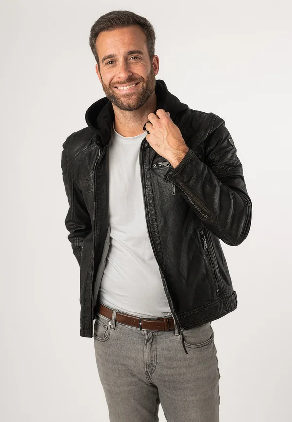 Lederjacke - blackbeige