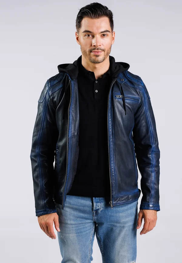 Lederjacke - blue black