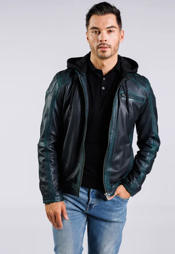 Lederjacke - green black