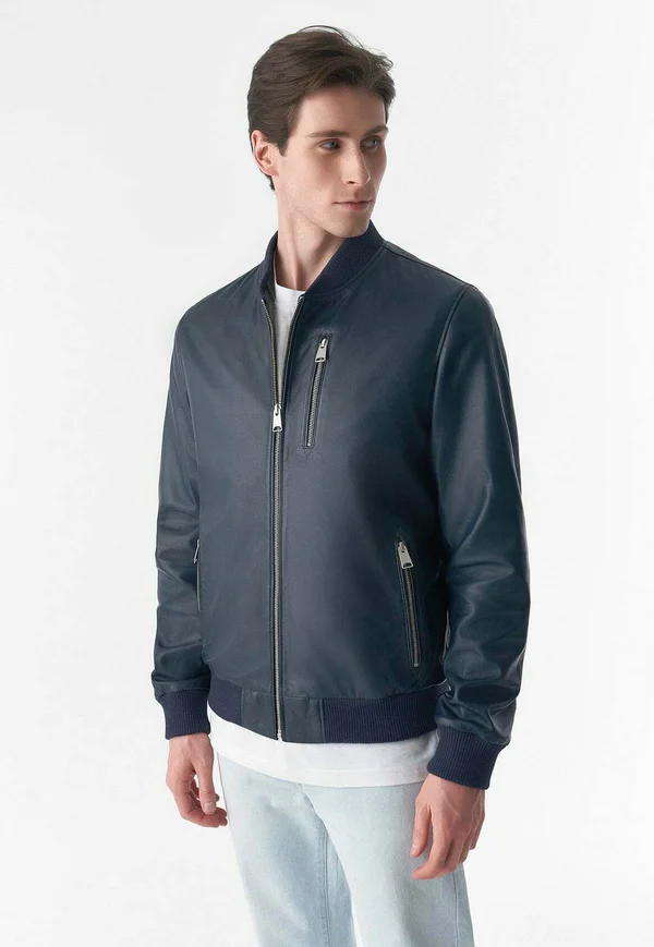 Lederjacke - navy