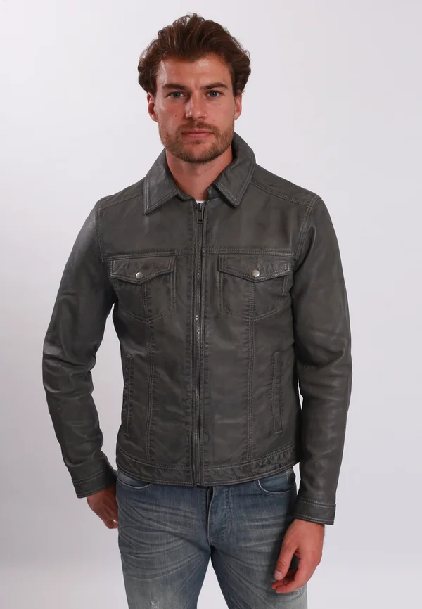 Lederjacke - vintage grey