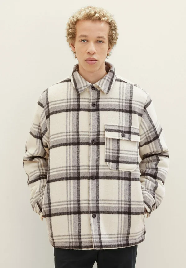 Leichte Jacke - creme grey black check