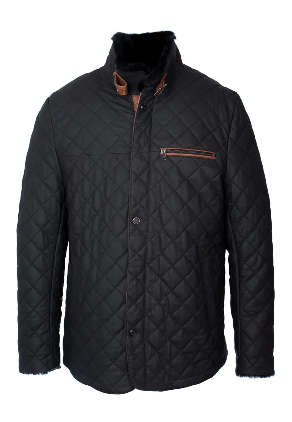 LENO LAMMFELL - Lederjacke - schwarz braun