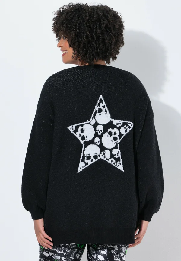 LEO-TOTENKOPF AUF DEM RÜCKEN OFFENE FORM - Strickjacke - black