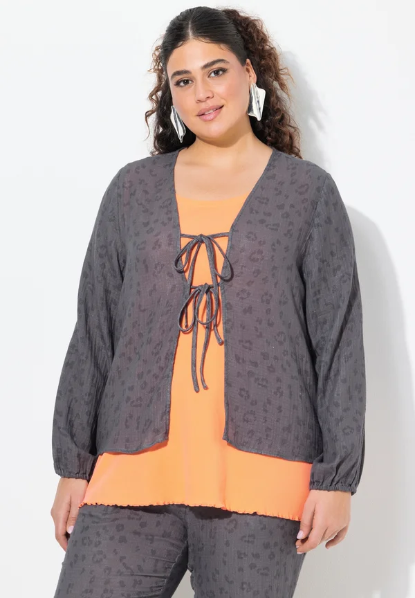 LEOPARD PRINT TIE FRONT - Strickjacke - graphite grey