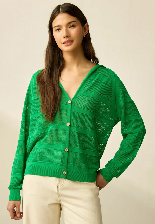 LIGHTWEIGHT MESH STITCH HOODED   - Strickjacke - green bright