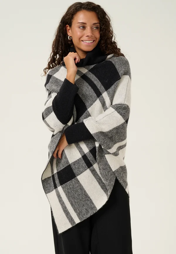 LIVIA PONCHO - Strickpullover - black white check