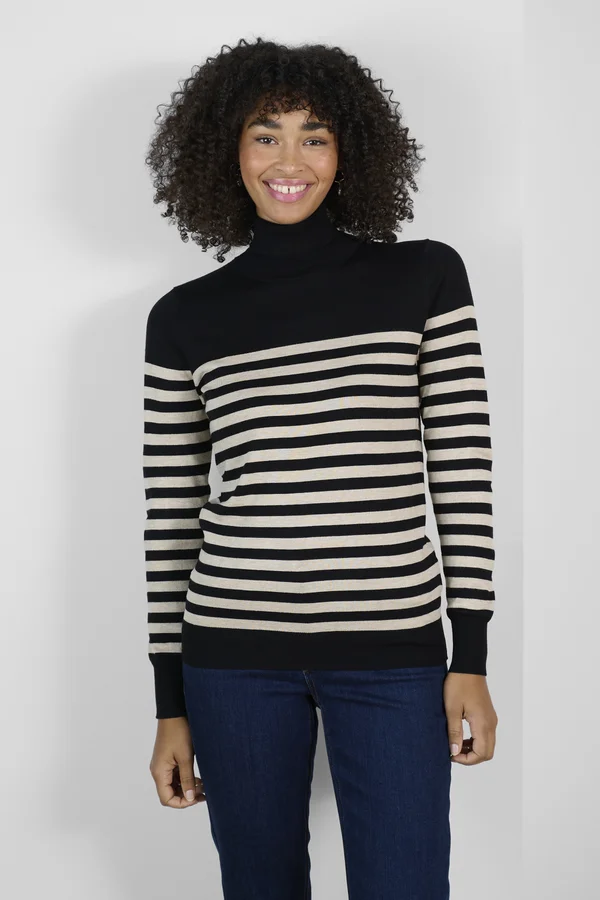 LIZZA ROLL NECK - Strickpullover - black feather gray mel stripe
