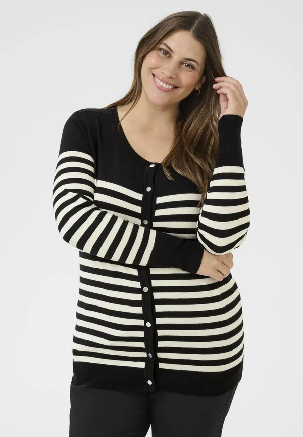 LIZZY STRIPE - Strickjacke - black/turtledove half stripe