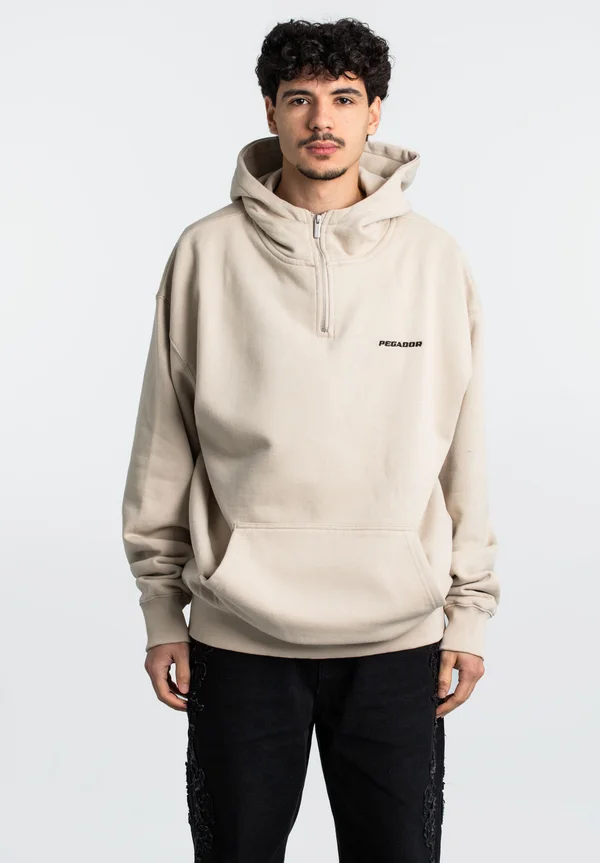 LOGO HALFZIP  - Kapuzenpullover - washed light beige