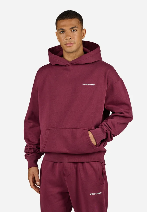 LOGO HOODIE - Sweatshirt - washed maroon red/white