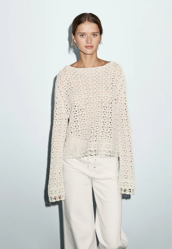 LONG FLARED SLEEVES - Strickpullover - beige