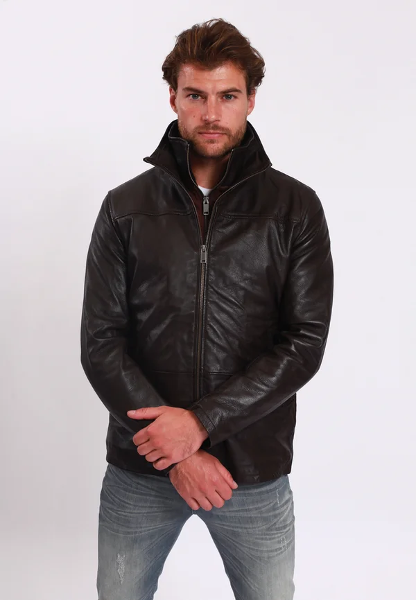 LONG JACKET WITH COLLAR SHIRT - 2 SPLIT  SIDE POCKETS - FR - Lederjacke - brown