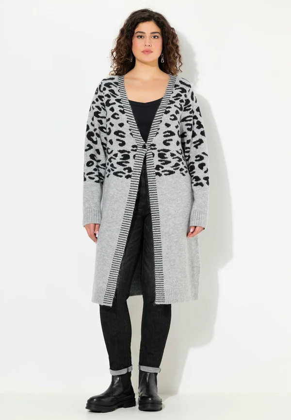 LONG LEOPARD MOTIF - Strickjacke - light gray melange