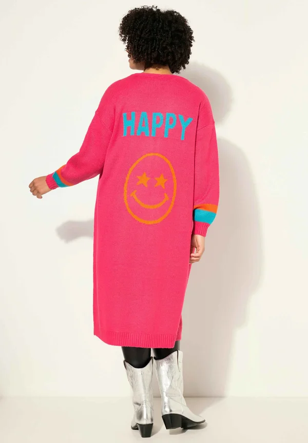 LONG OPEN FRONT SMILEY ON THE BACK - Strickjacke - hibiscus pink
