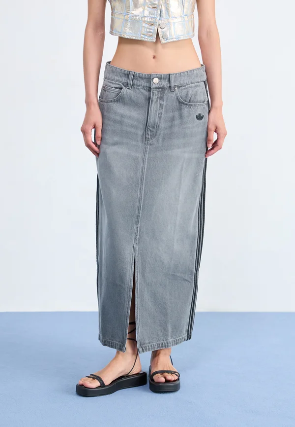 LONG SKIRT - Jeansrock - washed grey denim
