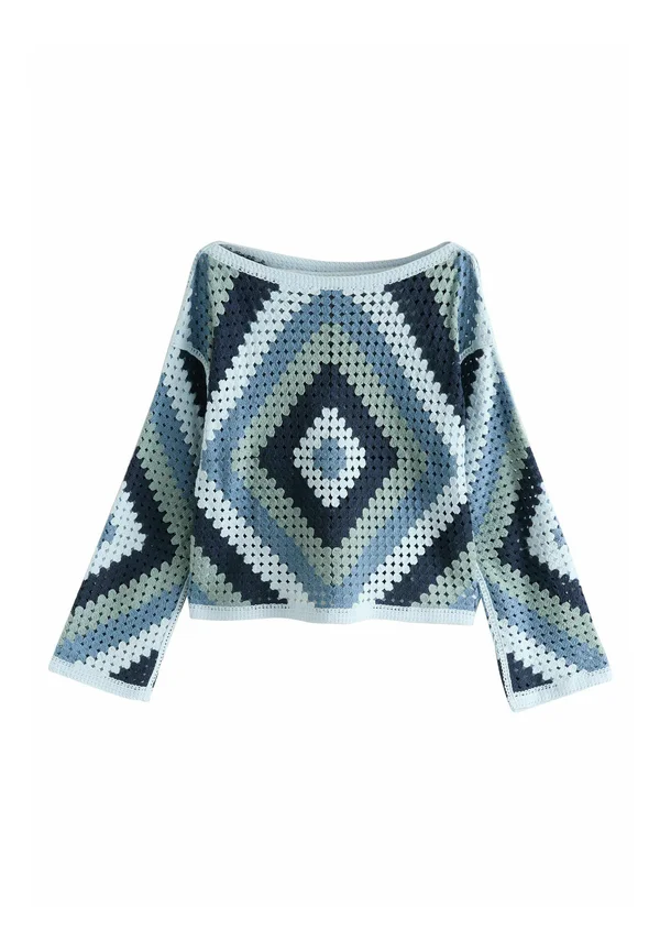 LONG SLEEVE OPEN NECK - Strickpullover - blue