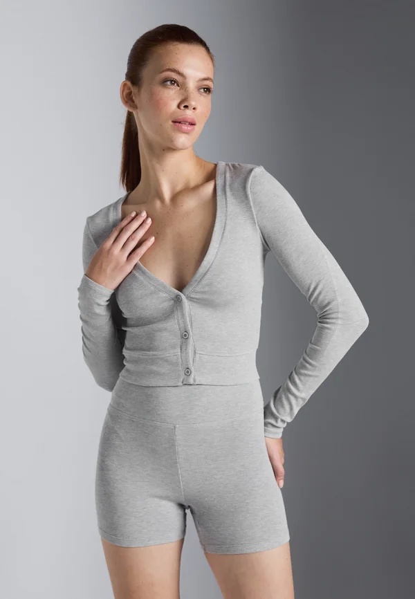 LONG SLEEVE SPORTS CARDIGAN WITH BUTTON UP FRONT - Strickjacke - mottled light grey