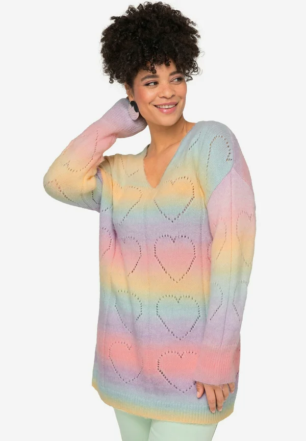 LONG-SLEEVE V-NECK WITH HEART AJOUR PATTERN - Strickpullover - pale rose