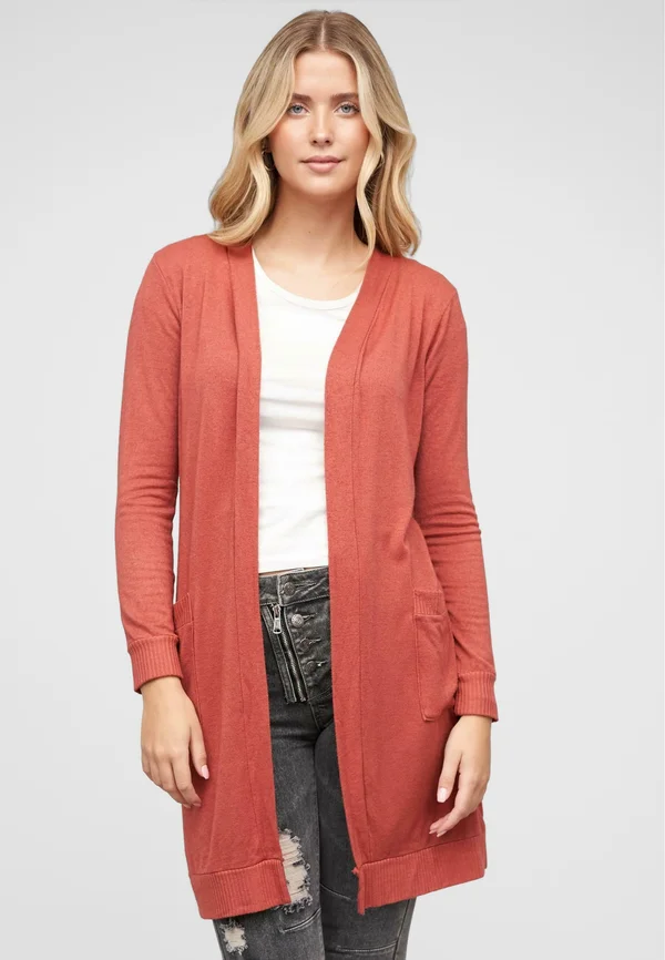 LONGFORM MIT 2 SEITL. TASCHEN - Strickjacke - brown